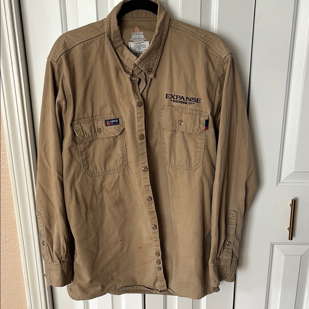 Tan FR Fire RESISTANT L Button Down Shirt with Sturdy Design ‘7’ total